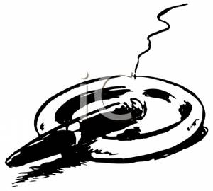 Black And White Cigar Sitting In An Ashtray   Royalty Free Clipart