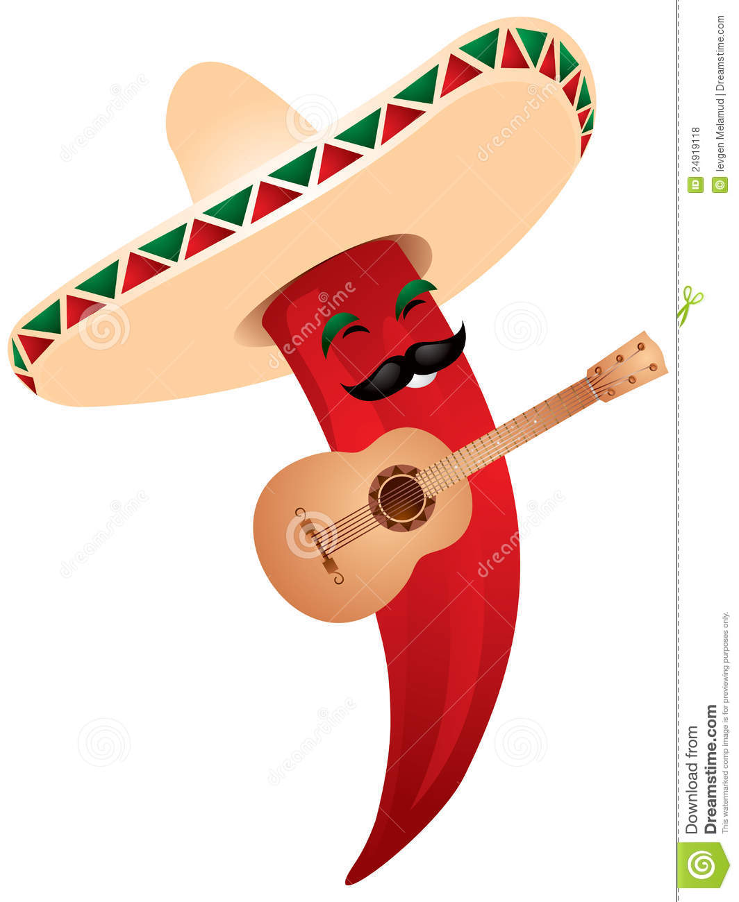 Chili Pepper Mariachi In Sombrero Playing A Guitar  Mexican Tradition