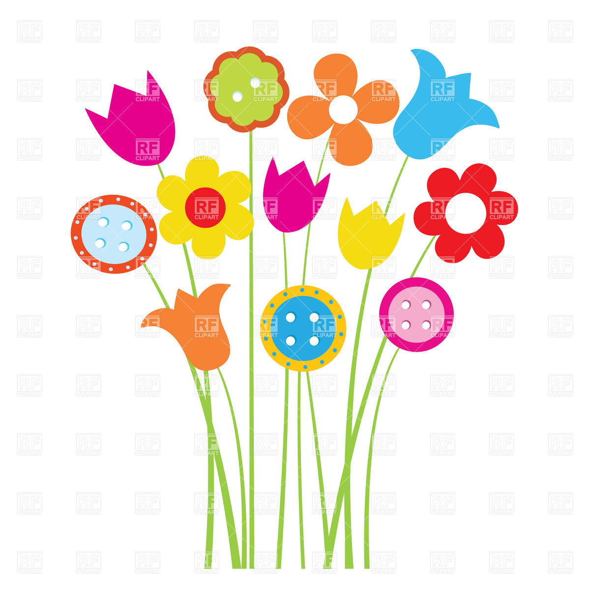 Cute Colorful Cartoon Flowers Download Royalty Free Vector Clipart