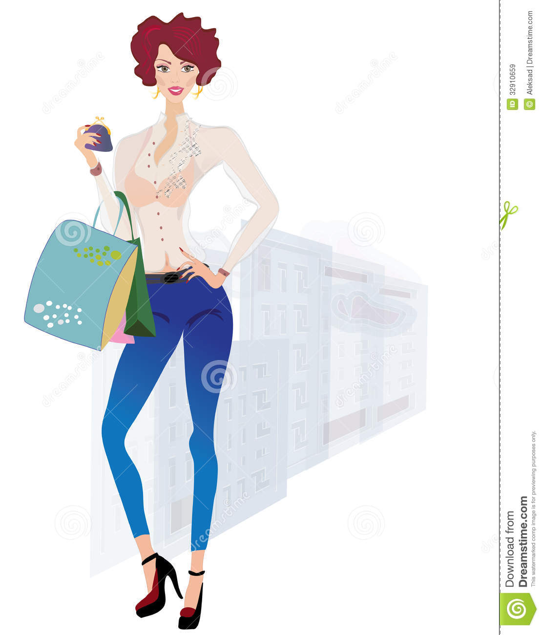 Girl On Shopping  Fashion Girl Holding Purse And Bags Royalty Free