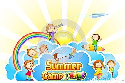 Kids Summer Camp Clipart Vector Illustration Kid Playing Summer Camp