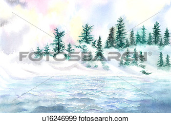 Stock Illustration Of Flower Watercolor Painting Of Woods In The Snow