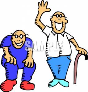 Cartoon Of Two Old Bald Guys Laughing   Royalty Free Clipart Picture
