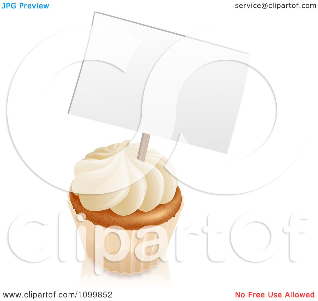 Clipart 3d Vanilla Cupcake With White Frosting And A Sign   Royalty