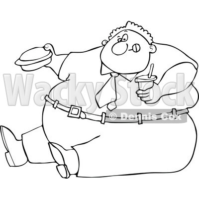 Clipart Outlined Cartoon Unhealthy Obese Man Eating A Hamburger And