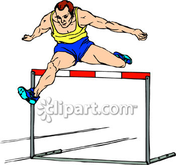 Young Man Jumping A Hurdle   Royalty Free Clipart Picture
