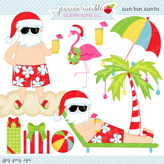 Christmas Clipart Tropical Christmas Beach Christmas Beach Santa By
