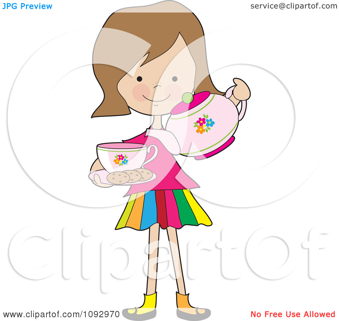 Clipart Little Girl Serving Tea And Cookies   Royalty Free Vector