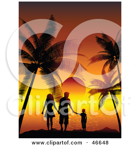 Clipart Orange Sunset And Tropical Landscape   Royalty Free Vector