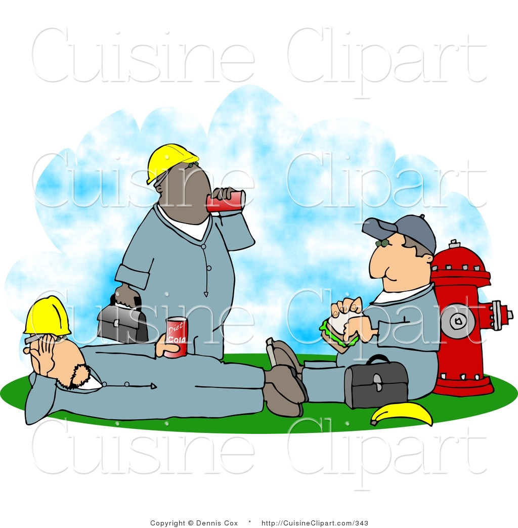 Cuisine Clipart Of Three Male Workers Relaxing And Taking A Lunch    