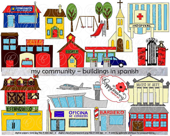 My Community Buildings In Spanish Clipart   300 Dpi Transparent Png