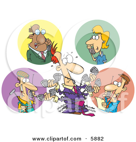 People Chatting On Phones During Different Tasks Clipart Illustration