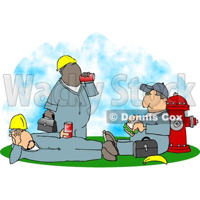 Three Male Workers Taking A Lunch Break Clipart   Dennis Cox  4932