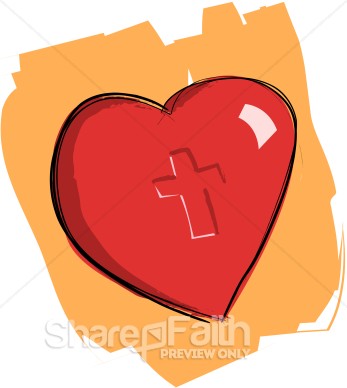 Heart Imprinted With Cross On Orange   Christian Heart Clipart