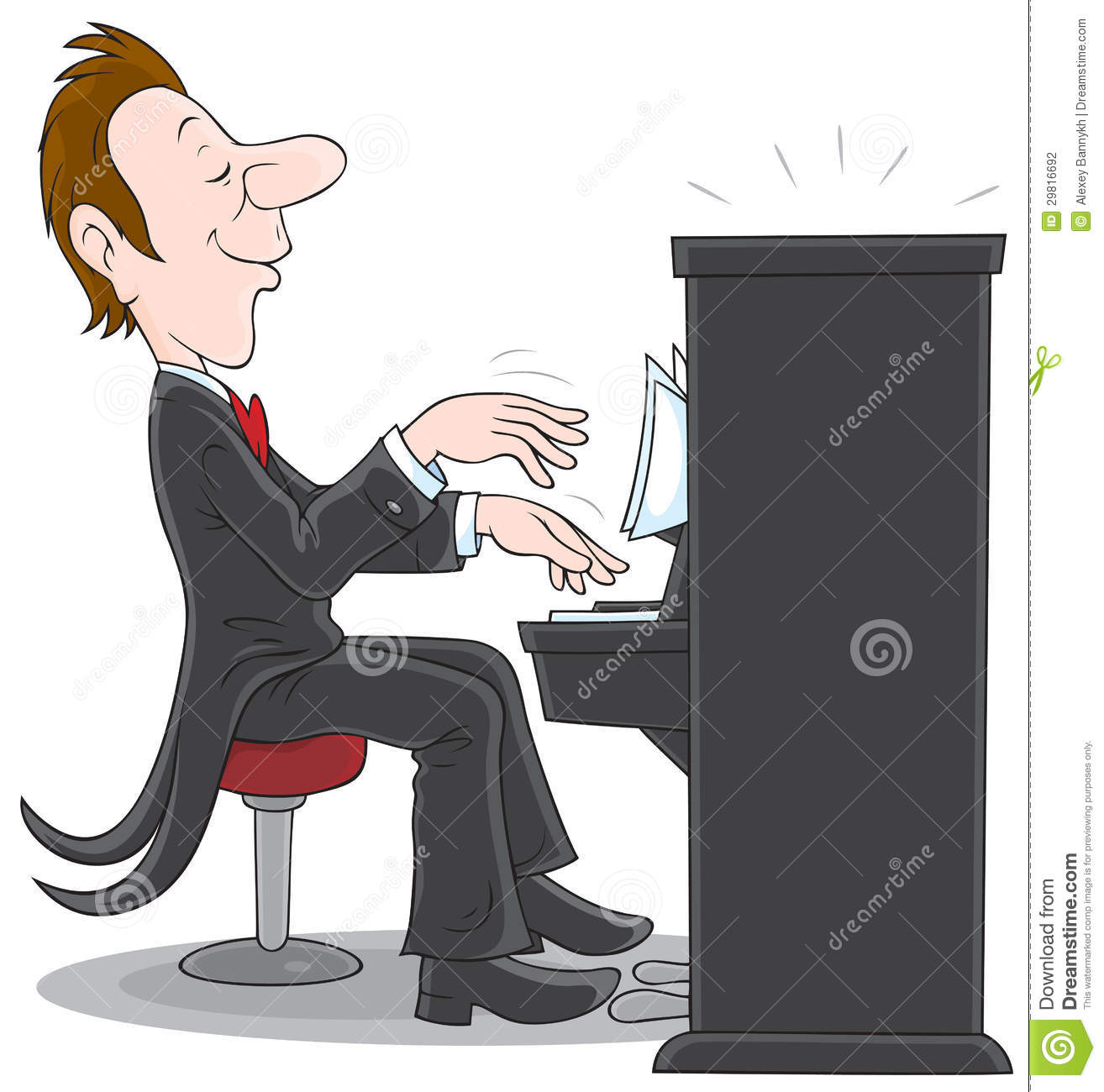 Inspired Musician Plays The Piano Vector Clip Art On A White
