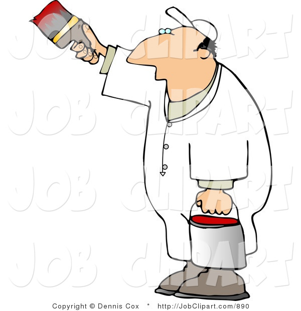 Job Clip Art Of A Man Painting A White Vertical Surface With Red Paint