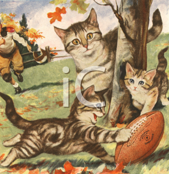 Royalty Free Clipart Image  Vintage Kittens Playing With A Football