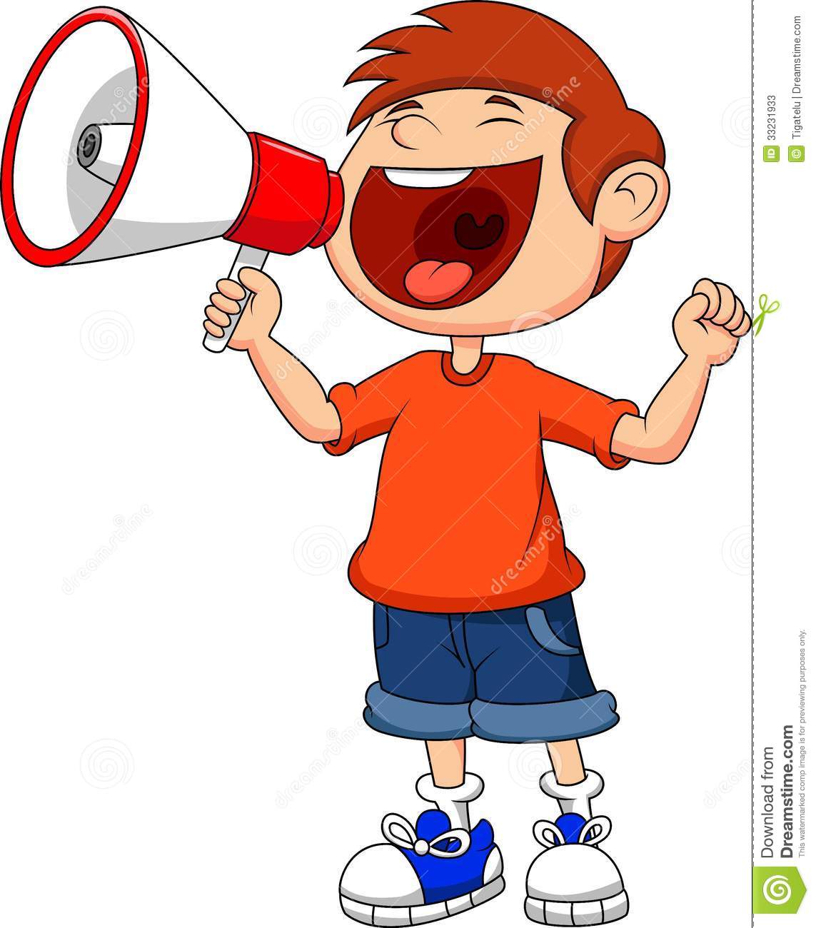 Cartoon Boy Yelling And Shouting Into A Megaphone Stock Photos   Image