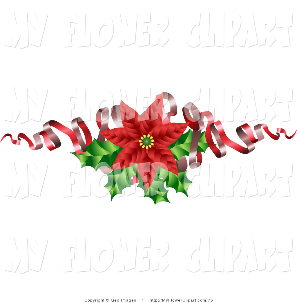 Clip Art Of A Christmas Decoration Of A Blooming Red Poinsettia Flower