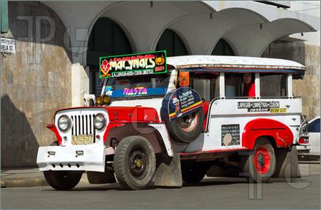 Colorful Flamboyant Psychedelic And Typical Filipino Jeepney On The