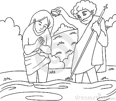 Jesus Baptism   B W Lineart Royalty Free Stock Photo   Image  13405065