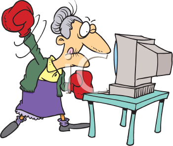 Computer Clip Art Image  A Grandmother Ready To Hit Her Computer