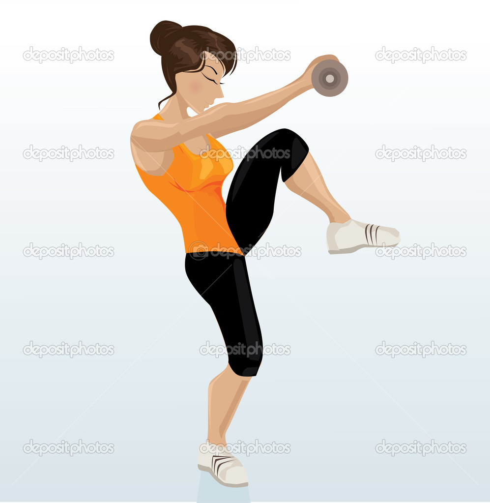 Beautiful Girl Working Out With Dumb Bell   Stock Illustration