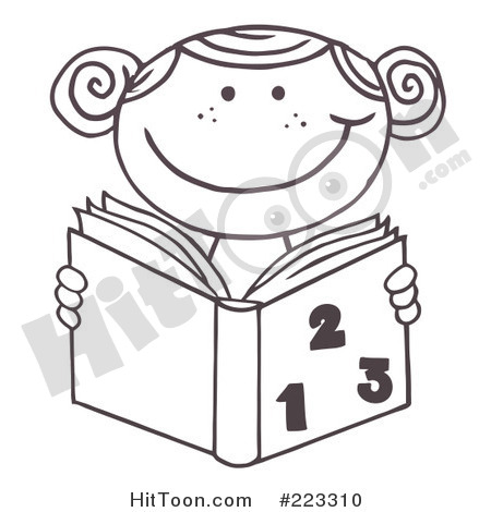 Clipart  223310  Coloring Page Outline Of A School Girl Reading A Math