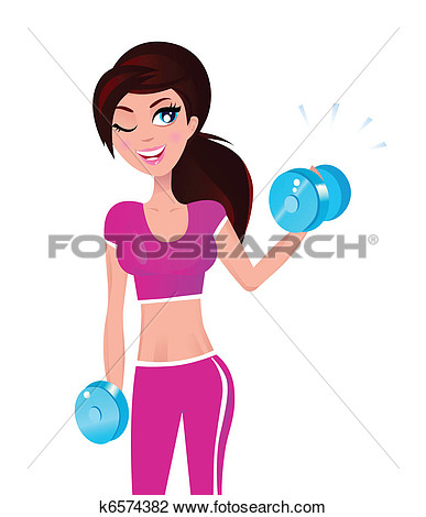 Clipart Of Beautiful Brunette Fit Woman Exercising With Weights In Her