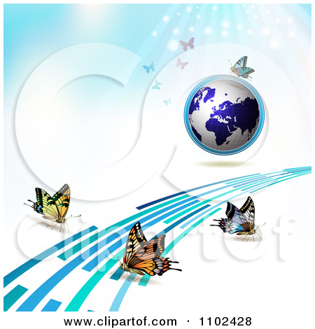Clipart Butterfly Trail And Globe Background 3   Royalty Free Vector