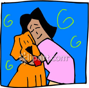 Girl Hugging A Dog   Royalty Free Clipart Picture