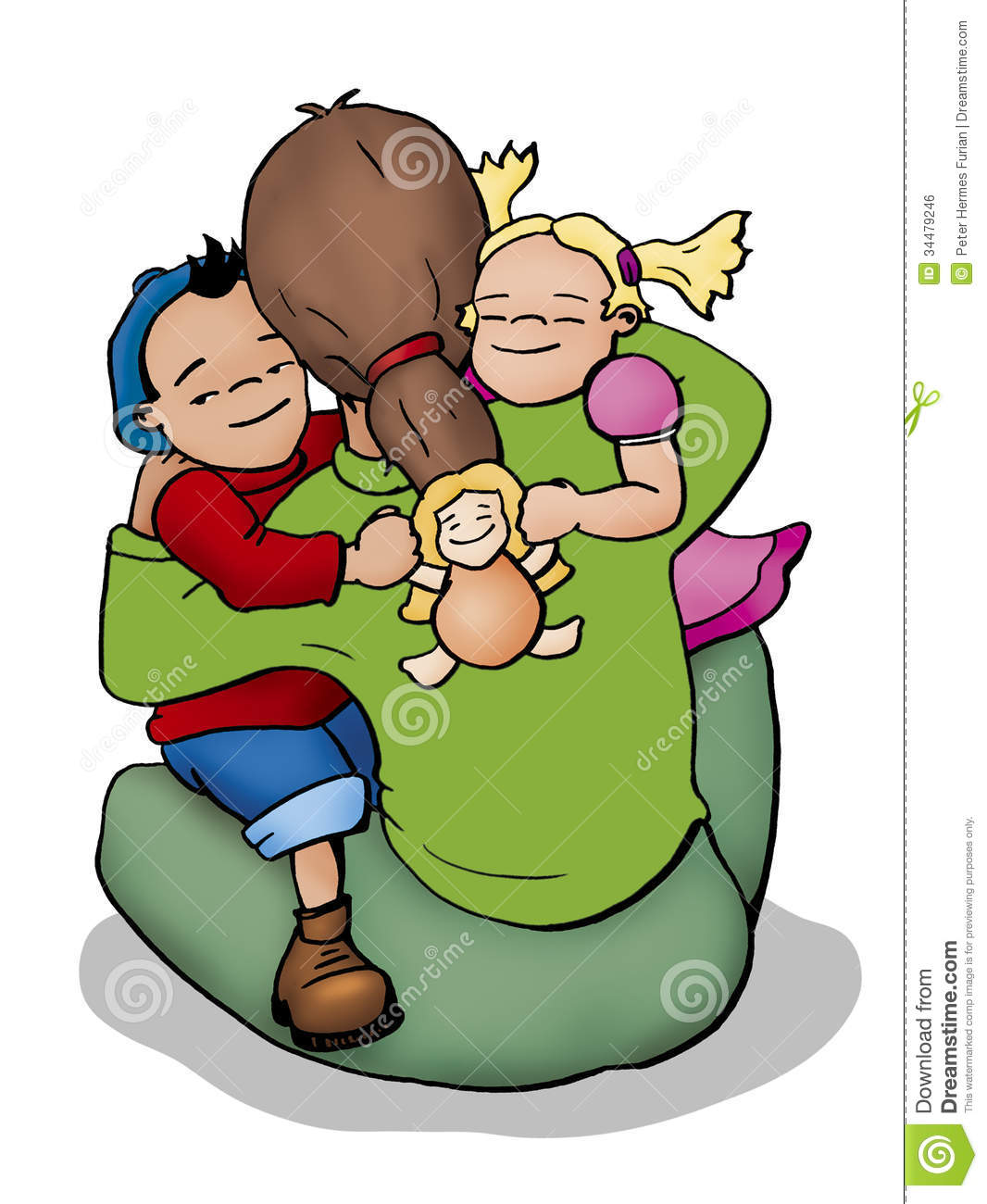 Illustration Of A Mother A Boy And A Girl Hugging