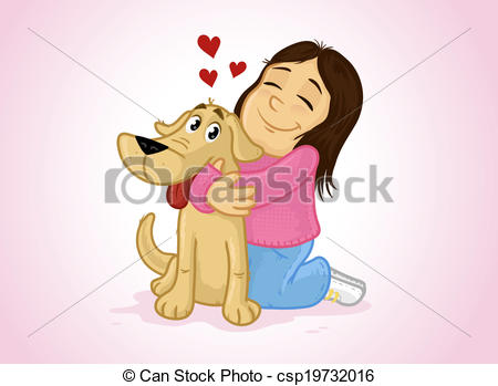 Little Girl Hugging Her Pet Dog Vector    Csp19732016   Search Clipart