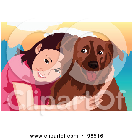 Rf  Clipart Illustration Of A Lonely Boy Hugging His Dog For Comfort