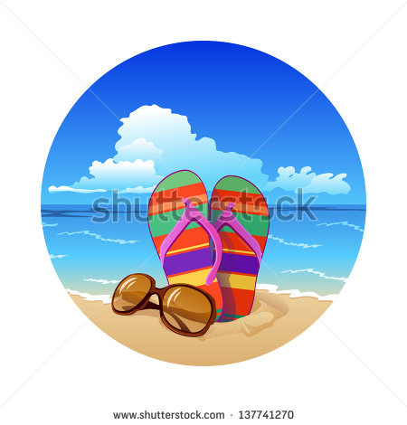 Summer Beach Colorful Flip Flops With Sunglasses Rasterized Bitmap