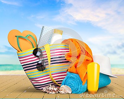 Vacations Summer Beach Bag Sunglasses Isolated Fun Suntan Lotion