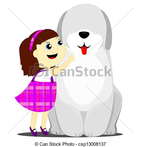 Vectors Of Girl And Dog   A Happy Little Girl Hugging A Big Dog
