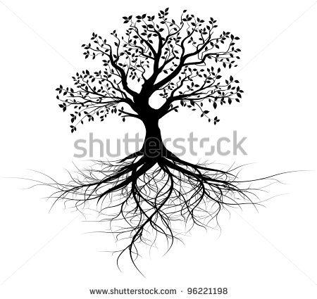 Whole Black Tree With Roots Isolated White Background Vector   Stock
