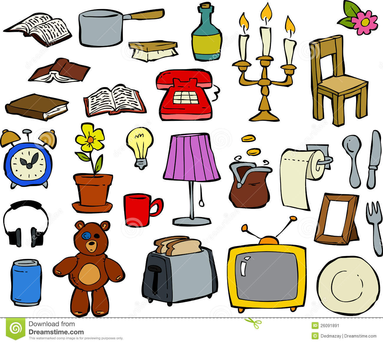 Household Items Doodle Design Elements Vector