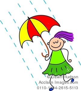 Clipart Image Of A Happy Little Girl Holding An Umbrella In The Rain