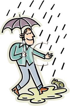 Happy Guy Walking In The Rain   Royalty Free Clipart Image