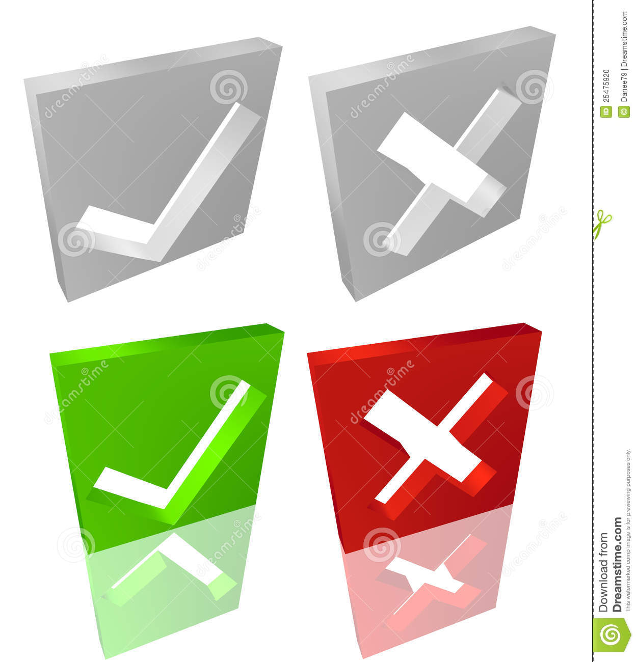 Illustration Of 3d Tick And Cross Symbol  3d Ok And Not Ok Icons
