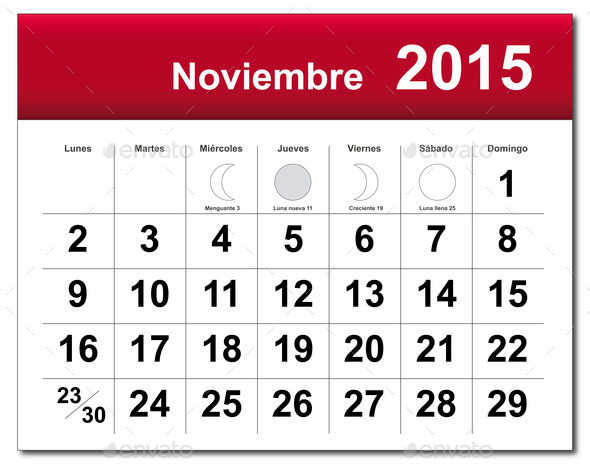 Spanish Version Of November 2015 Calendar   Stock Photo   Photodune