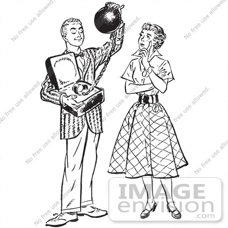 61493 Retro Clipart Of A Vintage Teenage Boy Offering His Girlfriend