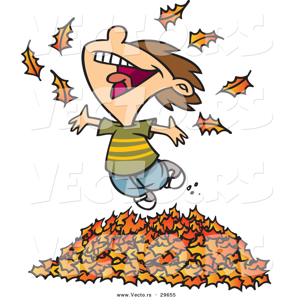 Boy Playing In A Pile Of Raked Autumn Leaves By Ron Leishman    29655