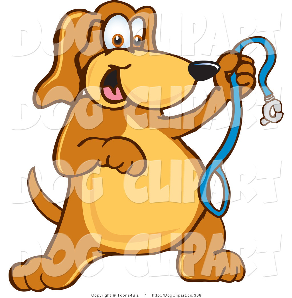 Brown Dog Mascot Cartoon Character Holding A Leash Ready For Walk    