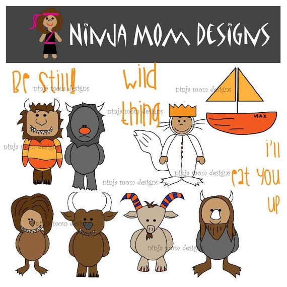 Wild Things And Friends Clip Art In Color And Black Line