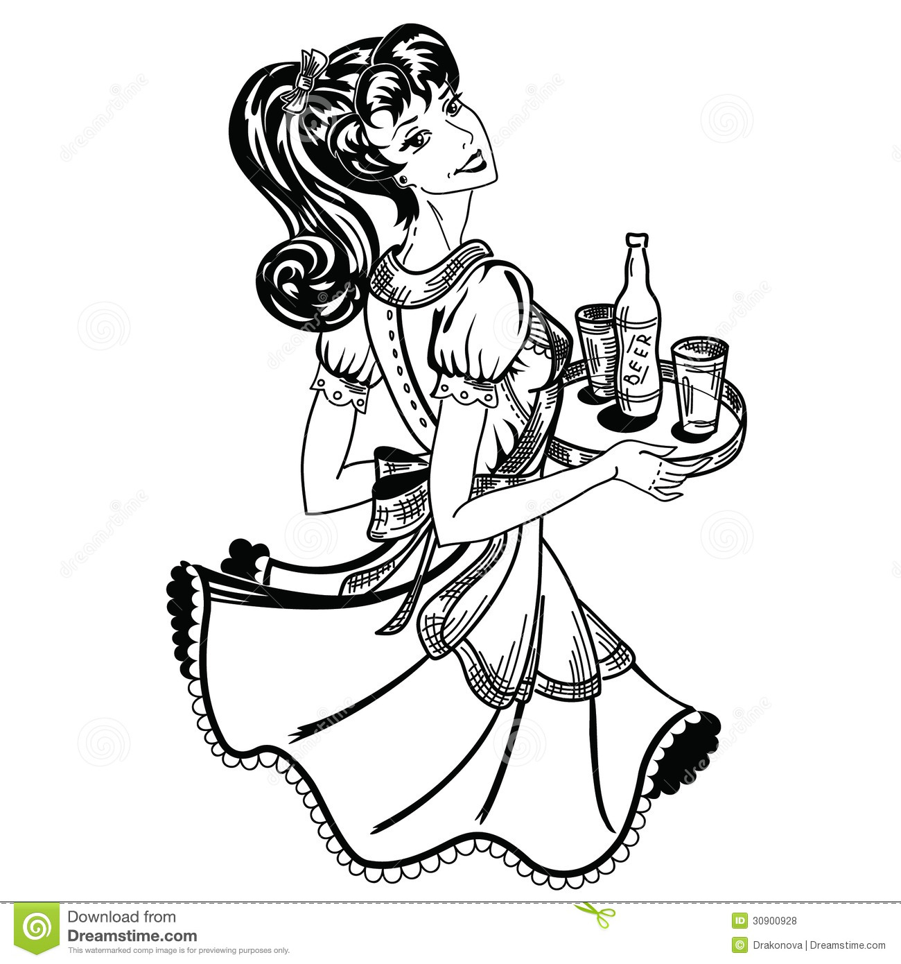 Black And White Image Of Retro Woman At Work In Cafe Or Restaurant 