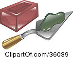 Clipart Illustration Of Green Mortar On A Trowel Beside Brick