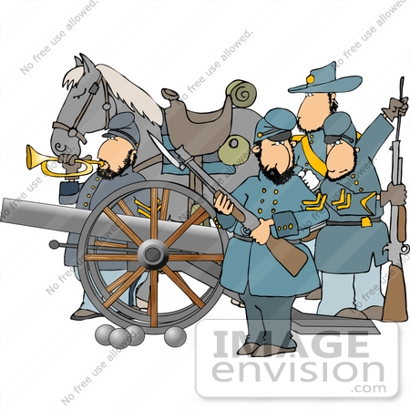 Four Civil War Soldiers With A Canon And Horse Clipart    14425 By